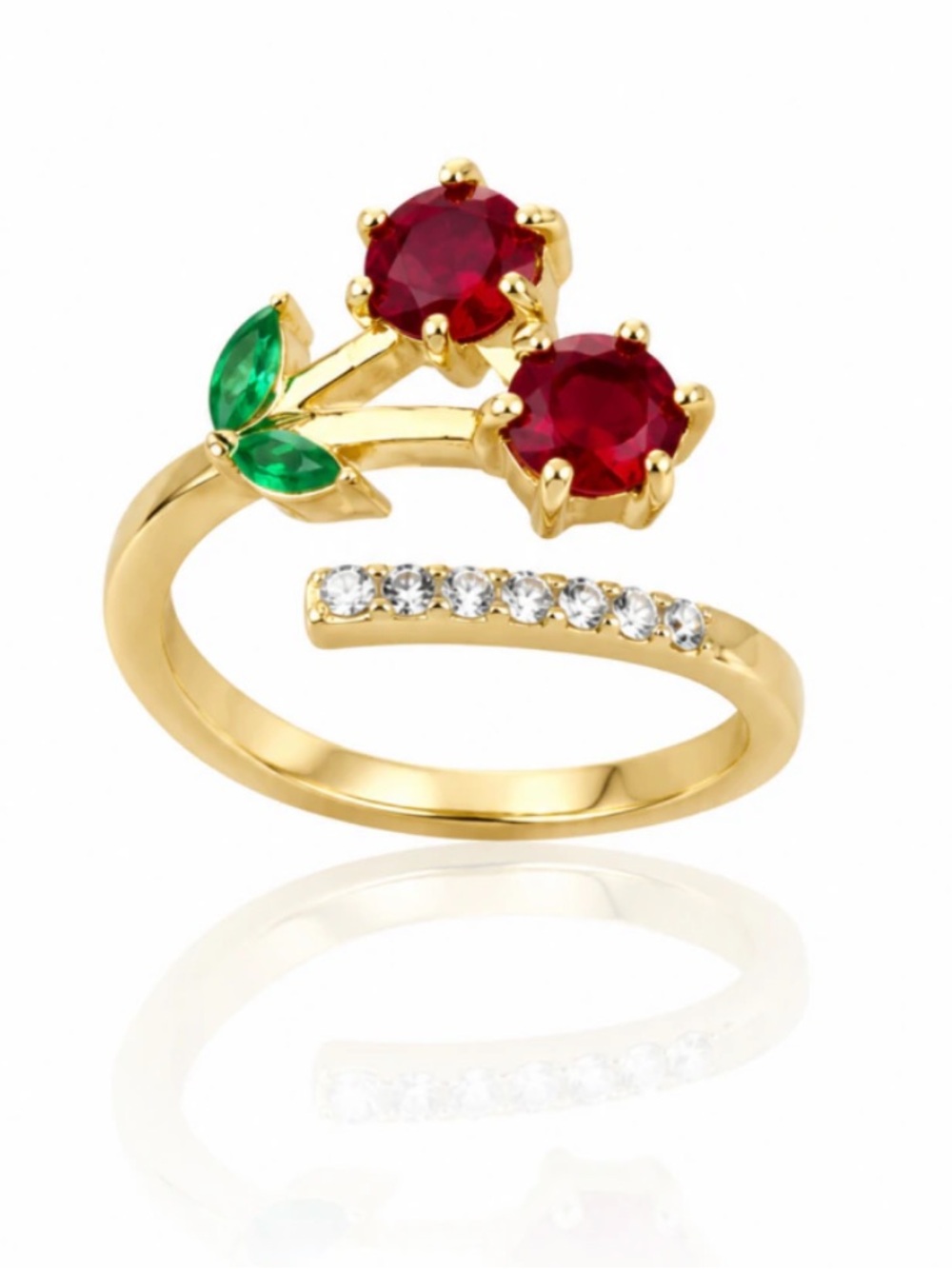 Cherry Ring Gold Plated Moissanite Adjustable Statement Ring Hypoallergenic